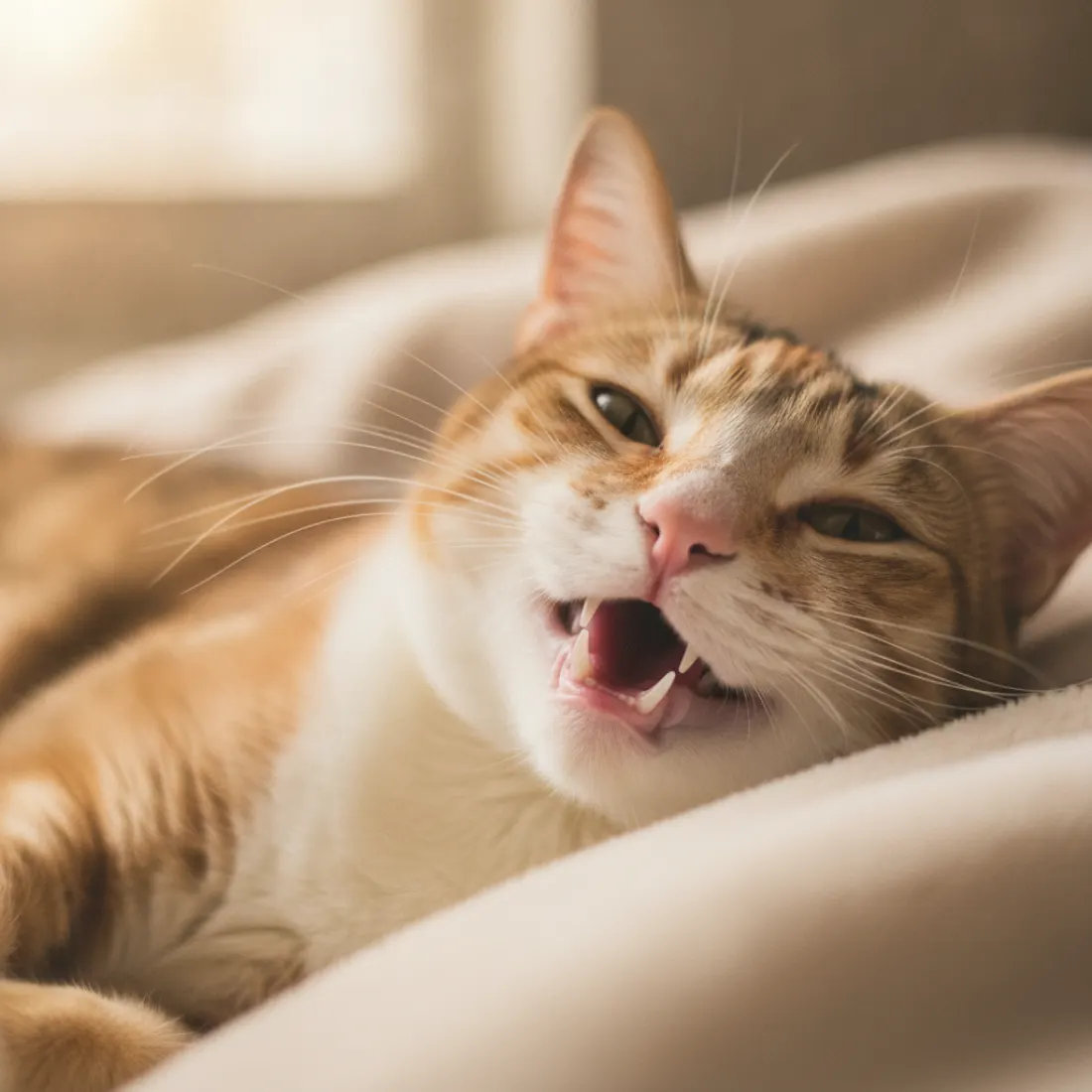Chat aux dents saines, hygiène bucco-dentaire soutenue par une poudre dentaire enzymatique