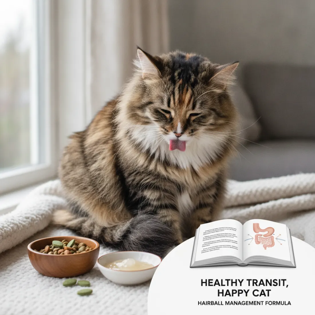Chat à poils longs au transit facilité par Laxatone Plus