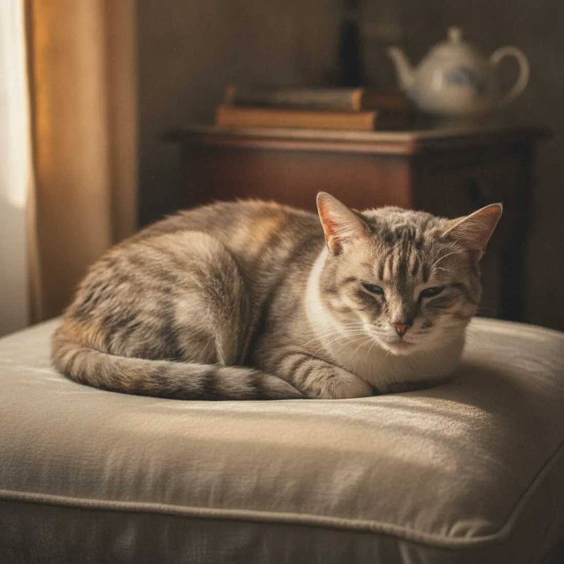 Chat très âgé et peu actif au repos, nourri avec les croquettes Monge senior