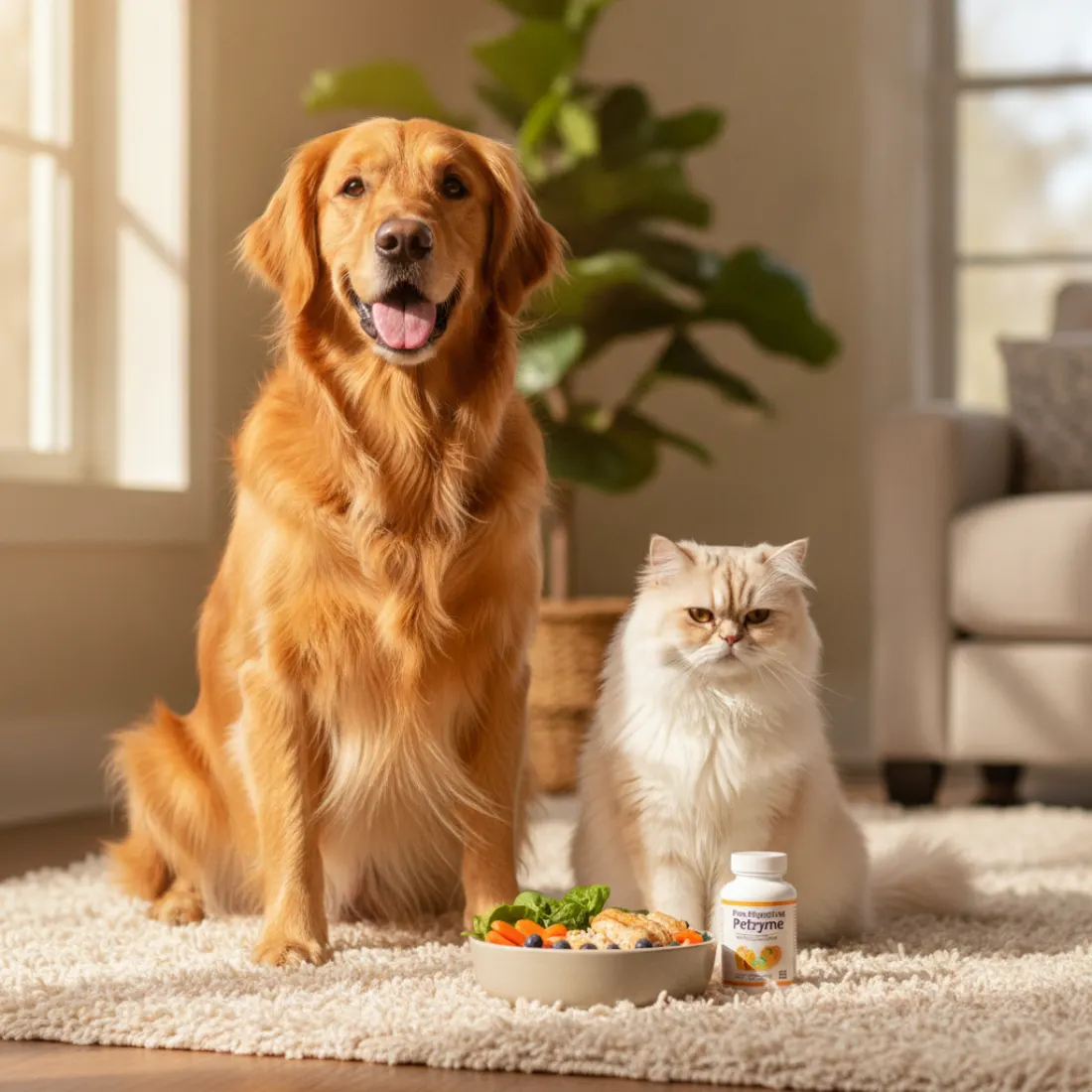 Chien et chat en bonne santé, flore intestinale soutenue par les probiotiques Museau & Co
