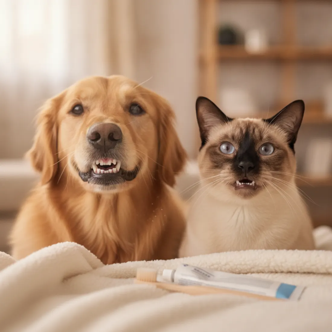 Chien et chat aux dents saines grâce à la poudre dentaire Vitamii