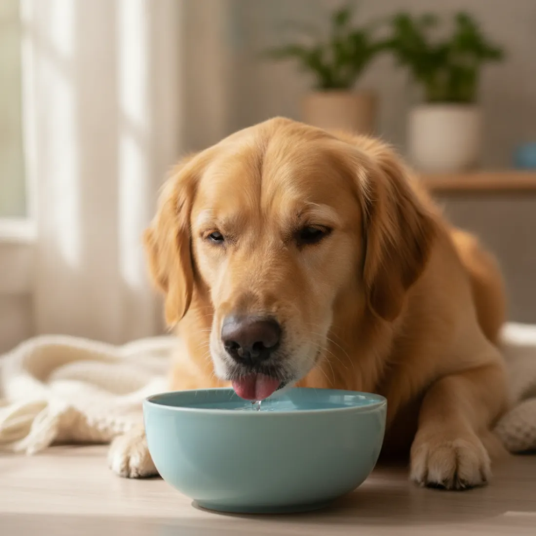 Chien s'hydratant pendant une diarrhée, soutenu par Diarsanyl Plus de Ceva