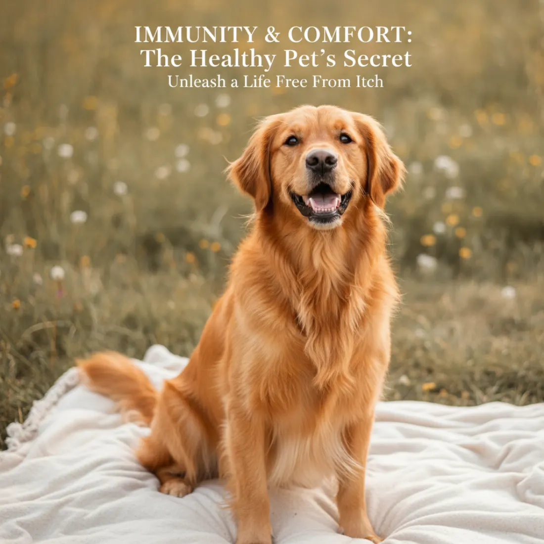 Chien en pleine forme à la peau apaisée, soutenu par Vitamii Immunité & Anti-démangeaisons