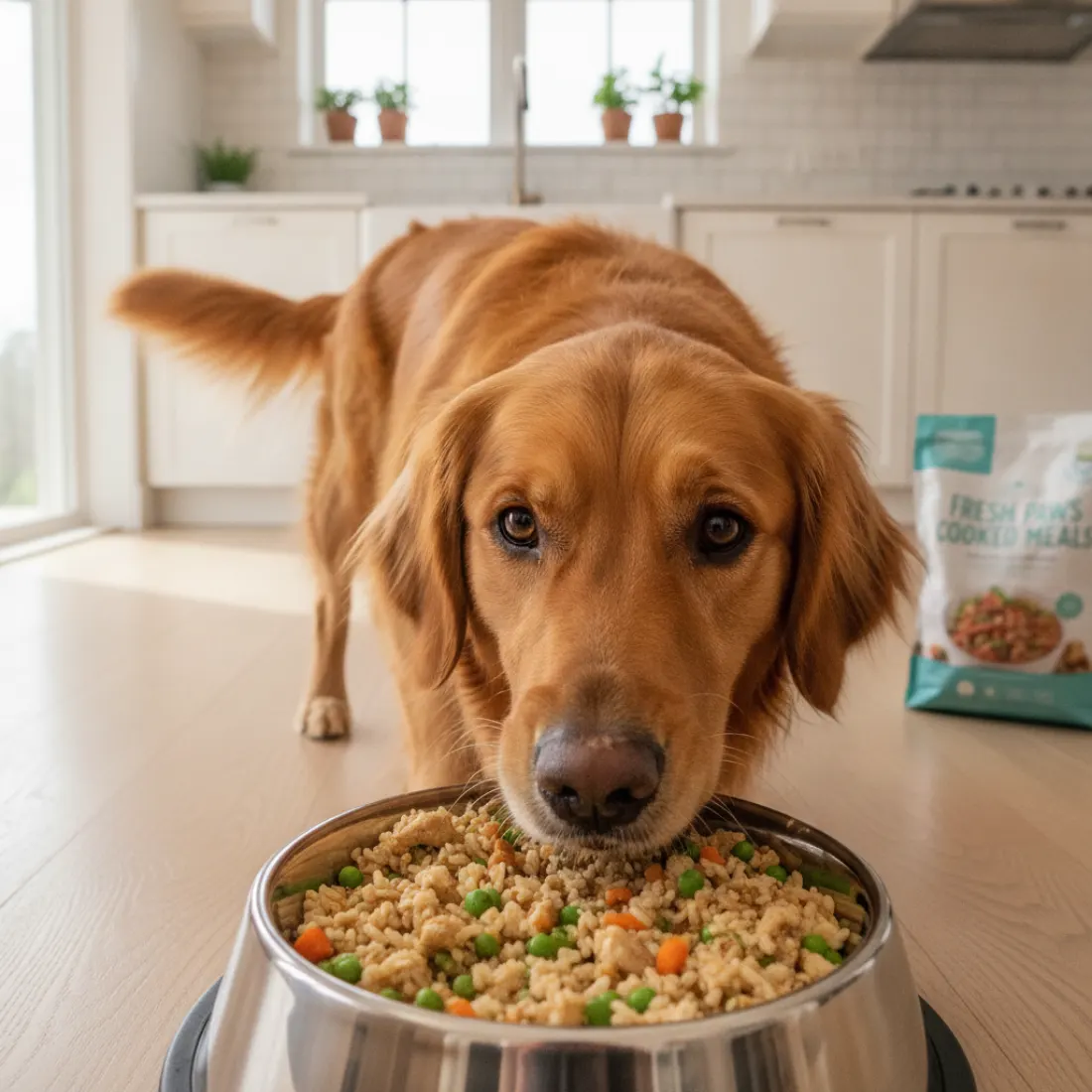 Chien savourant un repas frais cuisiné Dog Chef au porc