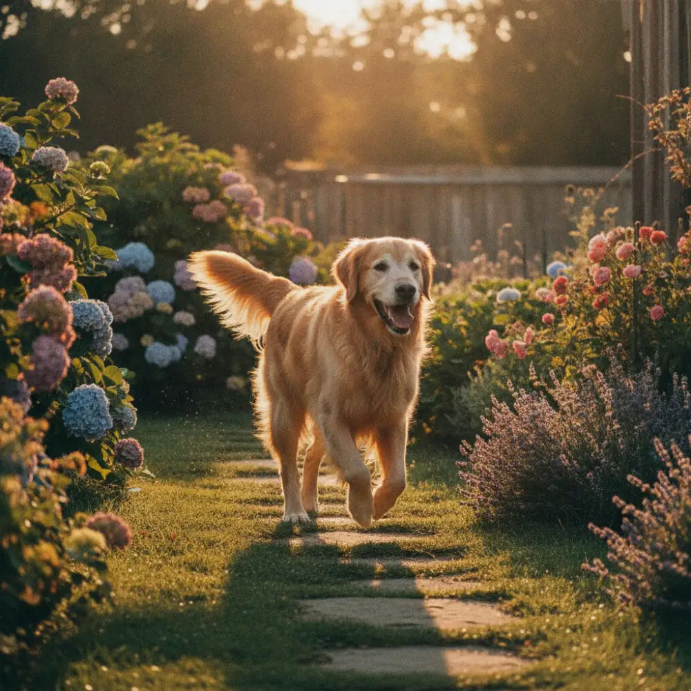 Chien senior plein de vitalité, soutenu par Anibio Senior-Vital