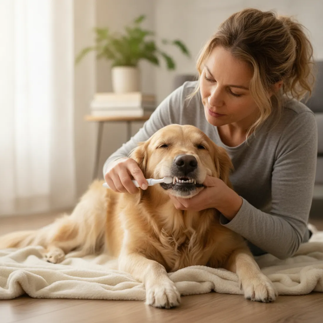 Soin dentaire quotidien d'un chien avec le spray Peticare PetDog Care