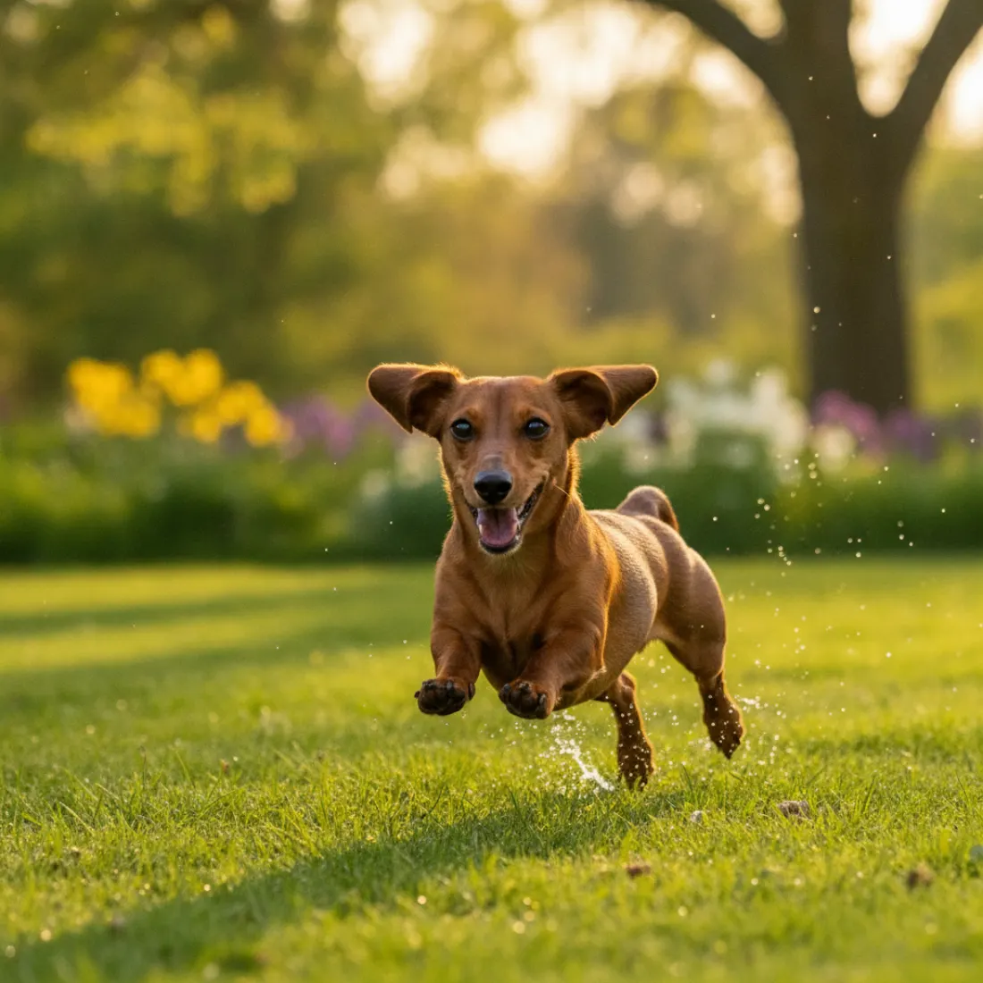 Petit chien (teckel) courant avec énergie, mobilité articulaire soutenue par Pernixol 70