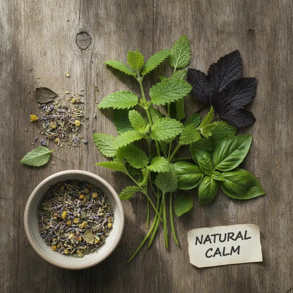 Mélisse, cassis et plantes calmantes du complément anti-stress Sérénité Truffe & Moustache