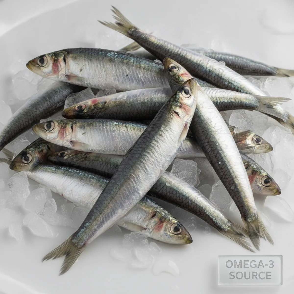 Anchois et sardines sauvages sur glace, source d'oméga-3 EPA et DHA de l'huile NaturoVet pour chien